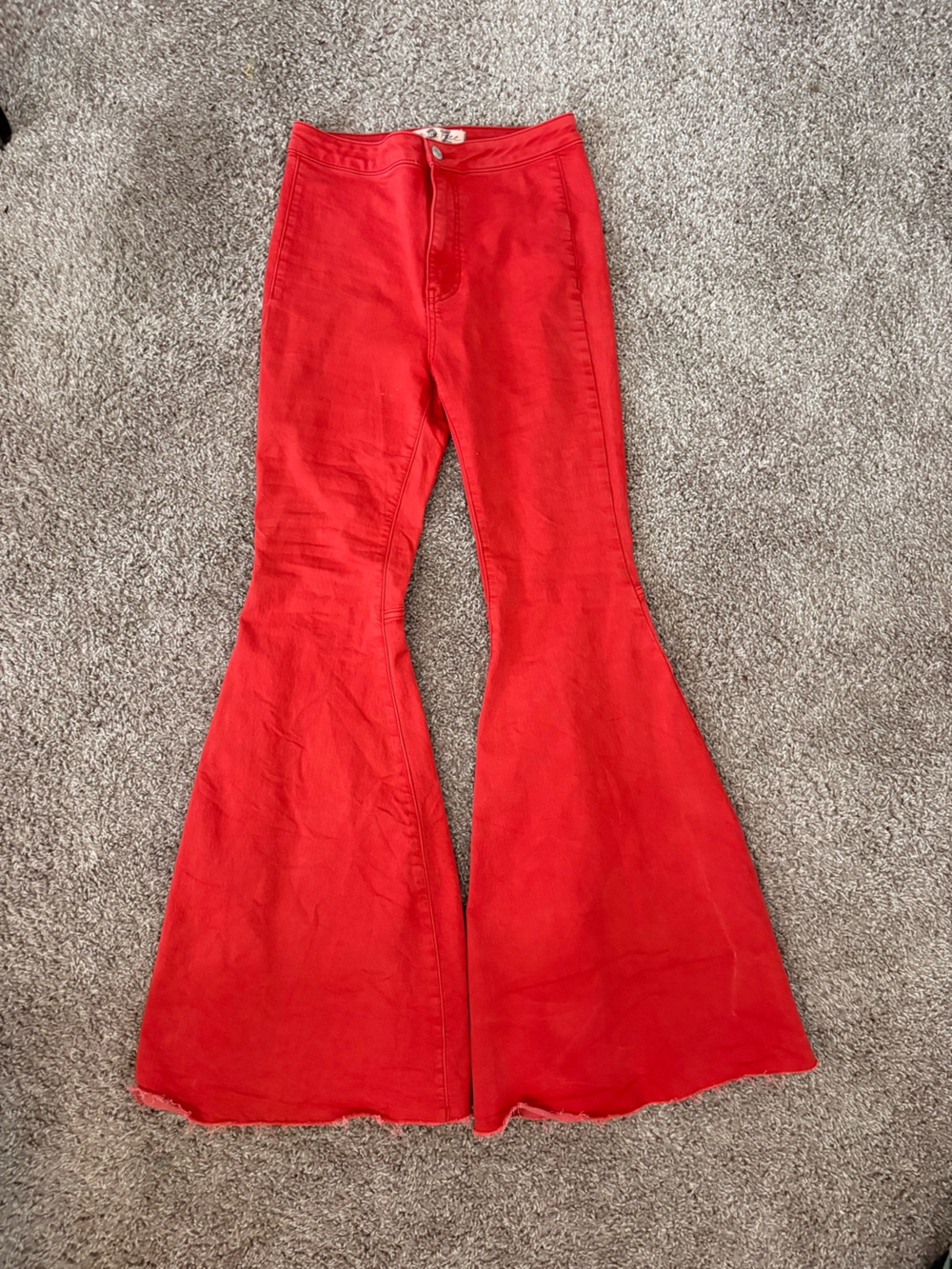We The Free Bright Red High-Rise Flare Jeans